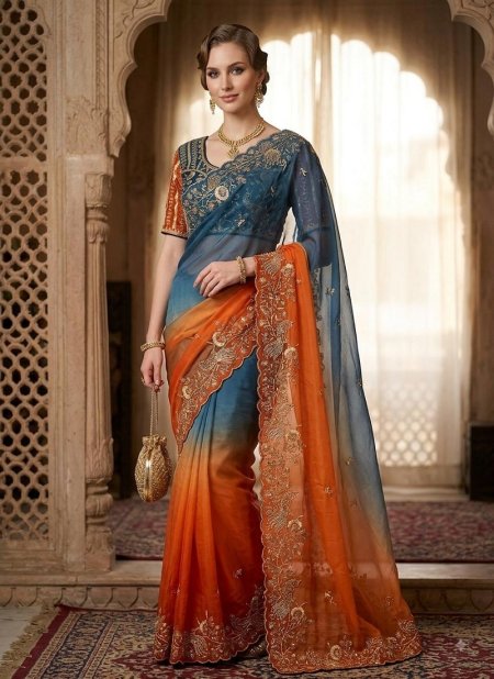 Morvi Fandy Satin Embroidery Work Saree